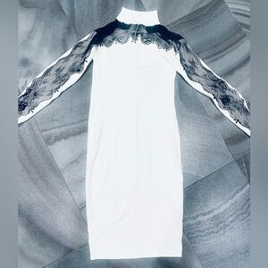 Venus White Black Lace Rhinestone Bejeweled Sweater Dress NWOT